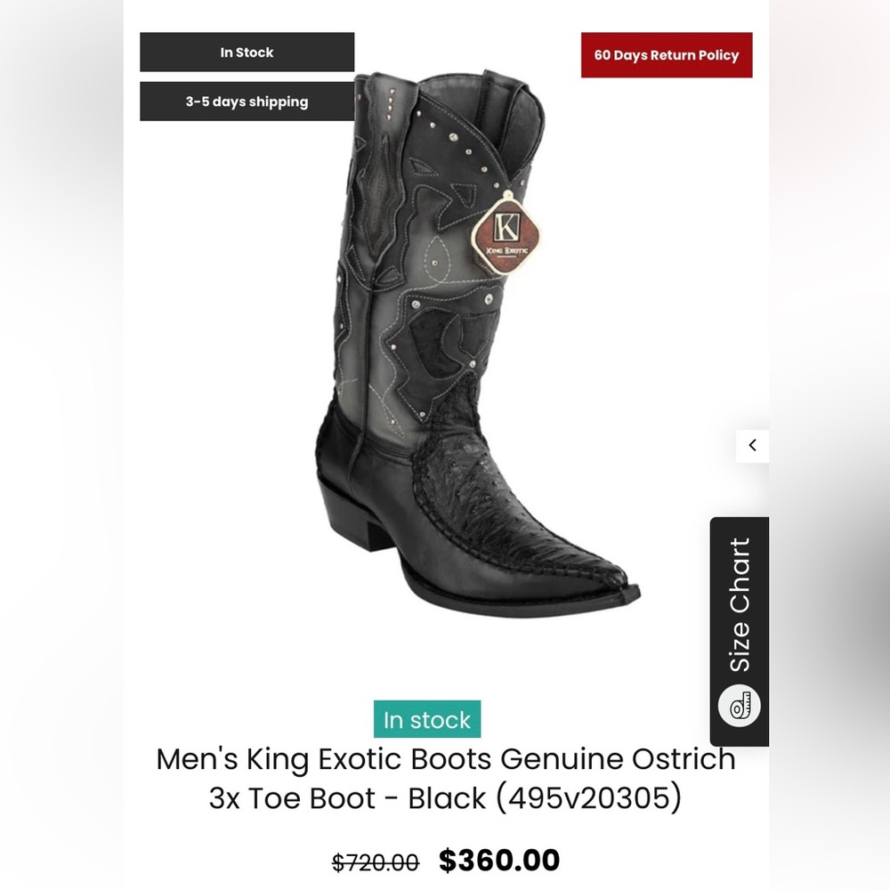 King Exotic black Genuine Ostrich Handcrafted Cowboy RodeoWestern Boots men 9.5
